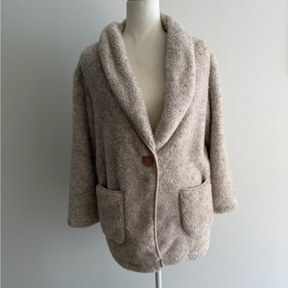 Soft Surroundings Most Wonderful Cardigan XS Beige Cream Fuzzy Plush Casual
